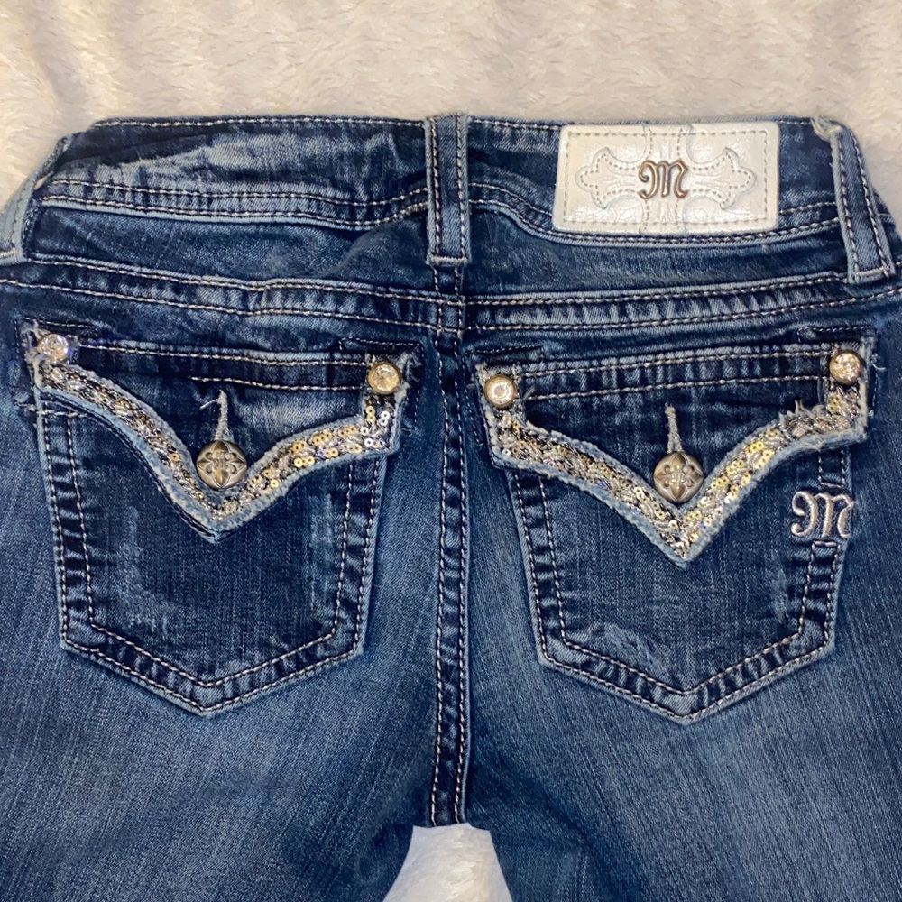 Miss Me Skinny Cut Jeans with Sequin Embellished Front & Back Pockets